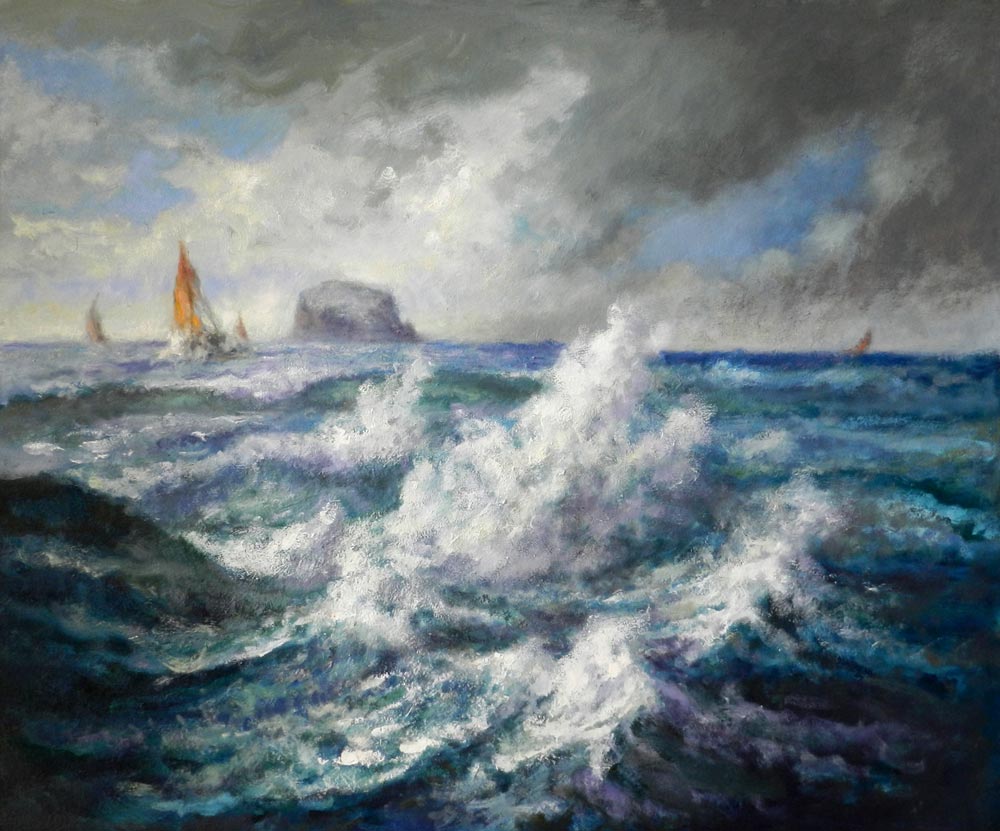 Seascape - Storm over Bass Rock from North Berwick beach